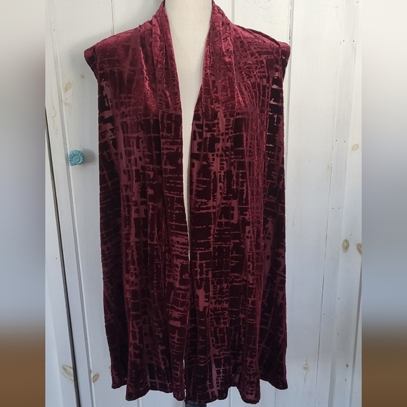 Susan Graver Burnout Velvet Deep Red Abstract Pattern Vest - Picture 1 of 7